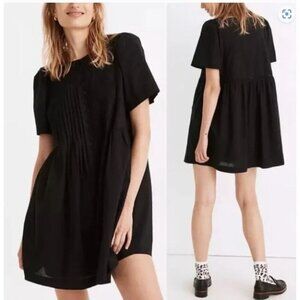 Madewell Size XS/S Black Lace-Trim Pintuck Button-Front Mini Dress